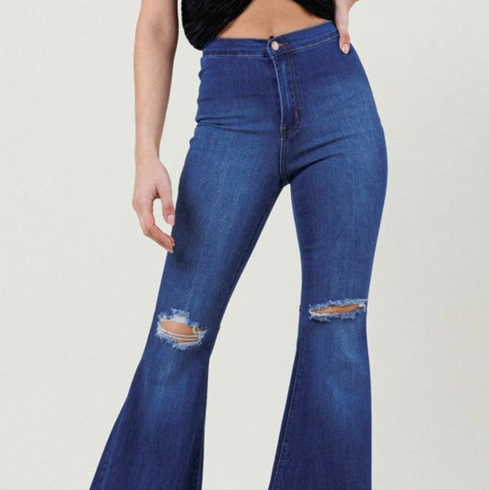 VIBRANT Flare Ripped Jeans - Picture 2 of 6